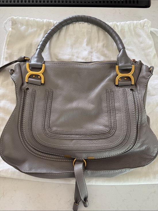 Chloe Handbags - Chloe Marcie (medium) Gray Leather Shoulder Bag with Gold Hardware